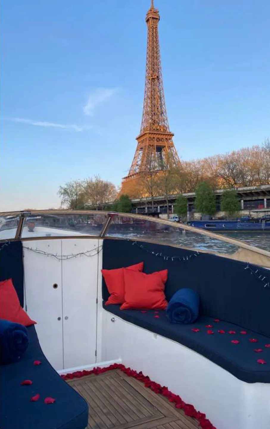 Petit bateau en location avec vue tour Eiffel